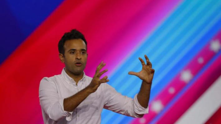 বক্তব্য রাখছেন বিবেক রামাস্বামী । ফাইল ছবি: রয়টার্স