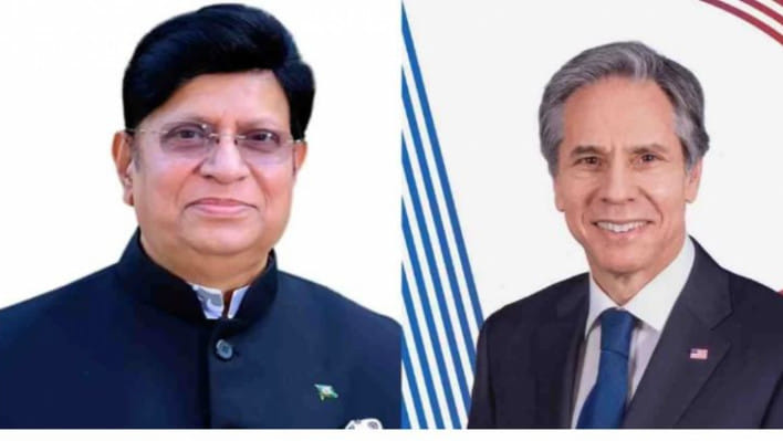 বাংলাদেশের পররাষ্ট্রমন্ত্রী মোমেন ও যুক্তরাষ্ট্রের পররাষ্ট্রমন্ত্রী ব্লিঙ্কেন। ছবি: ইউএনবি