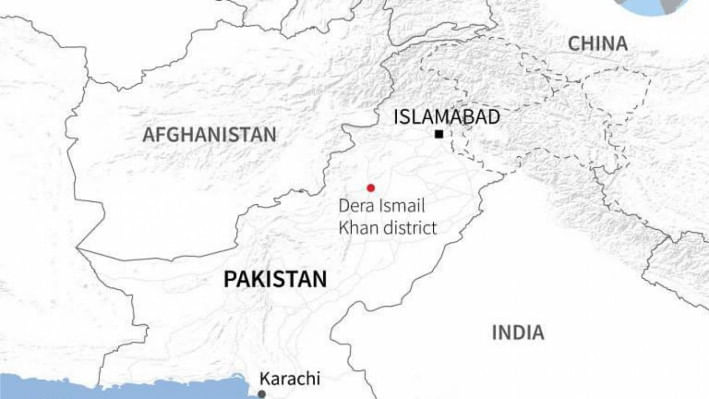 পাকিস্তানের ম্যাপে ডেরা ইসমাইল খান জেলা। ছবি: এএফপি