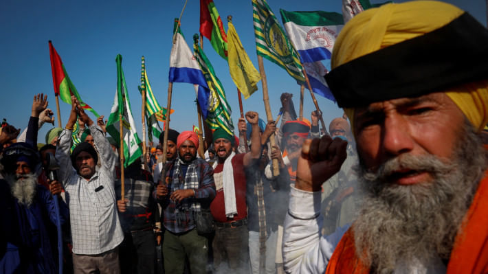 ভারতে কৃষকদের বিক্ষোভ। ছবি: রয়টার্স (২৩ ফেব্রুয়ারি, ২০২৪) 