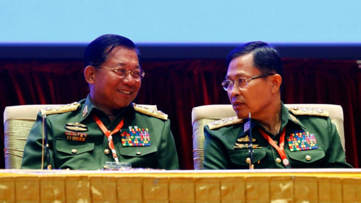 মিয়ানমারের সেনাপ্রধান মিং অং হ্লাইং ও উপ-প্রধান সো উইন। ছবি: সংগৃহীত
