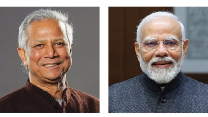 ড. ইউনুস (ডানে) ও নরেন্দ্র মোদি (বাঁয়ে)। কোলাজ ছবি: সংগৃহীত