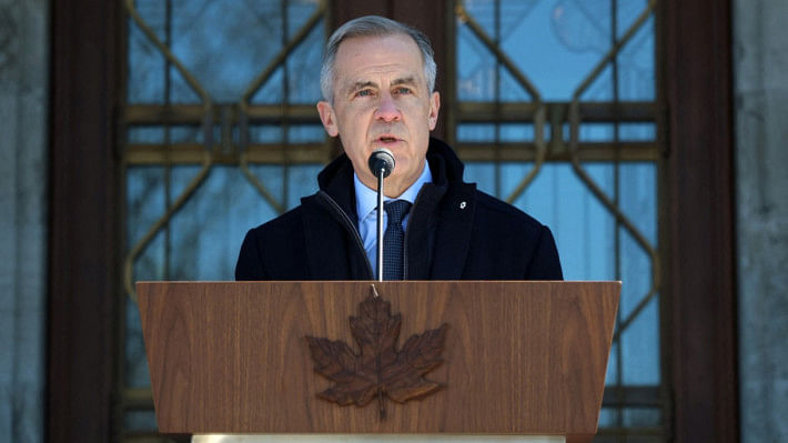 আগাম নির্বাচনের ঘোষণা দিচ্ছেন কানাডার প্রধানমন্ত্রী মার্ক কার্নি। ছবি: এএফপি