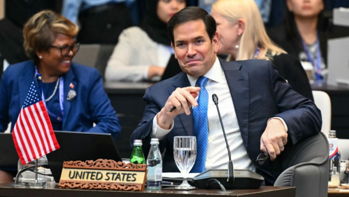 আসিয়ান সম্মেলনে মার্কিন পররাষ্ট্রমন্ত্রী মার্কো রুবিও। ছবি: এএফপি