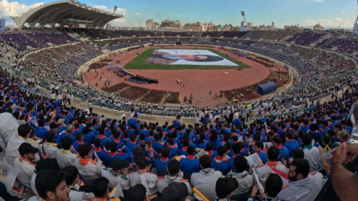 বৈরুতের বির হাসান এলাকায় সশস্ত্র সংগঠন হিজবুল্লাহর ইমাম মাহদি স্কাউটসের সমাবেশ। ছবি: তেহরান টাইমসের সৌজন্যে 