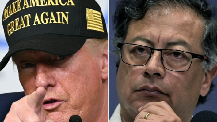 মার্কিন প্রেসিডেন্ট ট্রাম্প ও কলম্বিয়ার প্রেসিডেন্ট গুস্তাভো পেত্রো। কোলাজ ছবি: এএফপি