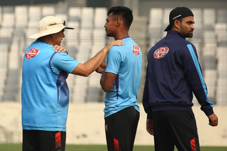 Russell Domingo, Mustafizur Rahman & Tamim Iqbal Russell Domingo, Mustafizur Rahman & Tamim Iqbal