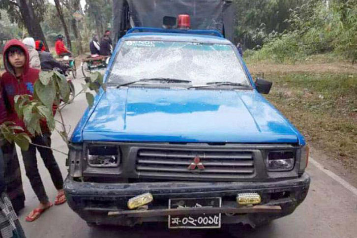 Tangail Police Car Vandalised Tangail Police Car Vandalised