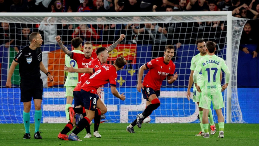 Osasuna's Abel Bretones celebrates with teammates Osasuna's Abel Bretones celebrates with teammates