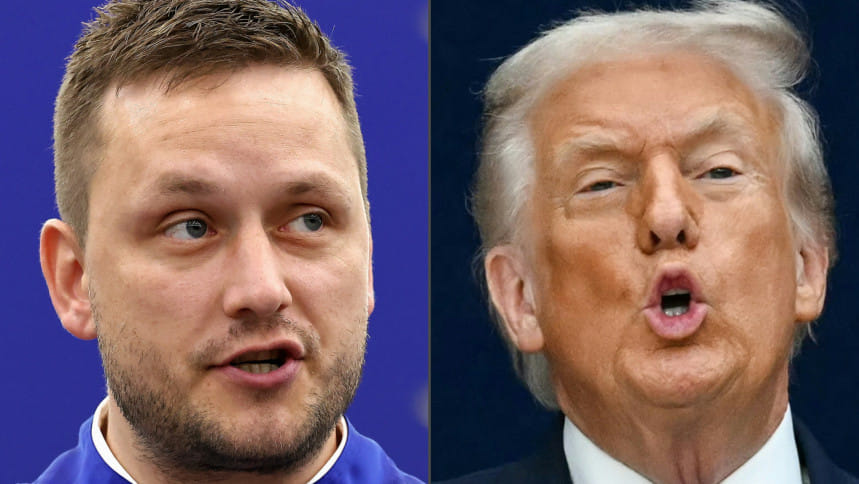 গ্রিনল্যান্ডের নেতা ইয়েন্স ফ্রেডেরিক নিয়েলসেন ও মার্কিন প্রেসিডেন্ট ডোনাল্ড ট্রাম্প। কোলাজ ছবি: এএফপি