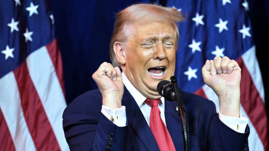 বক্তব্য রাখছেন ট্রাম্প। ছবি: এএফপি