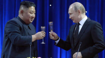 ২০১৯ সালে রাশিয়ায় বৈঠক করেন পুতিন ও কিম জং। ফাইল ছবি: রয়টার্স