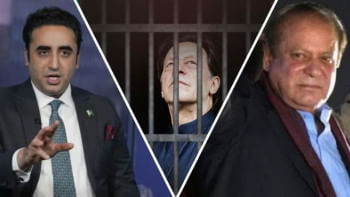 পাকিস্তানের নির্বাচনের গুরুত্বপূর্ণ তিন নেতা। ডান থেকে বাঁয়ে: বিলাওয়াল ভুট্টো, ইমরান খান ও নেওয়াজ শরীফ। ছবি: আন্তর্জাতিক গণমাধ্যম থেকে সংগৃহীত ছবি নিয়ে কোলাজ