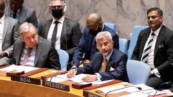 নিরাপত্তা কাউন্সিলের বৈঠকে ভারতের পররাষ্ট্রমন্ত্রী এস জয়শঙ্কর। ফাইল ছবি: সংগৃহীত