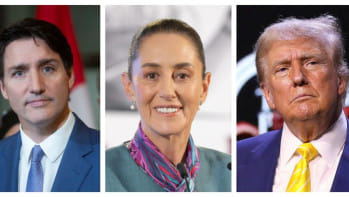 তিন নেতা ডান থেকে বামে ট্রুডো, শেইনবম ও ট্রাম্প। ফাইল ছবি: সংগৃহীত